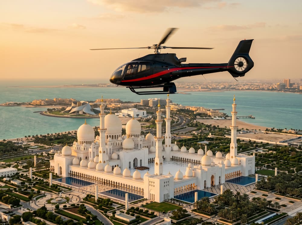Grand Mosque & Saadiyat — Abu Dhabi aerial view