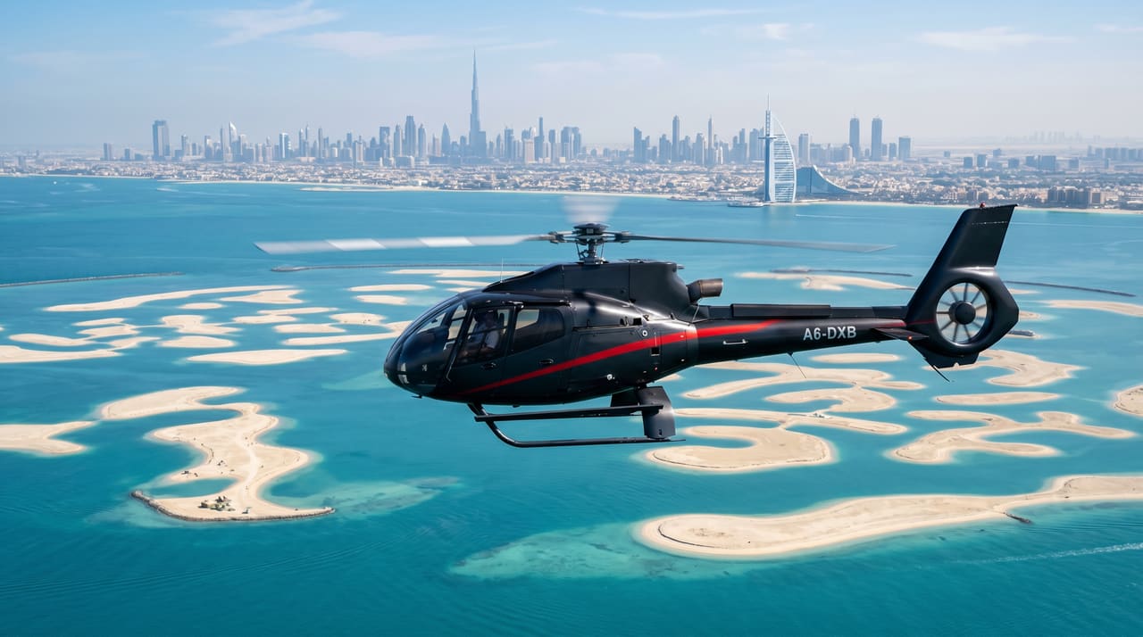 The World Islands and Dubai skyline from above on the 25-minute City Circuit tour