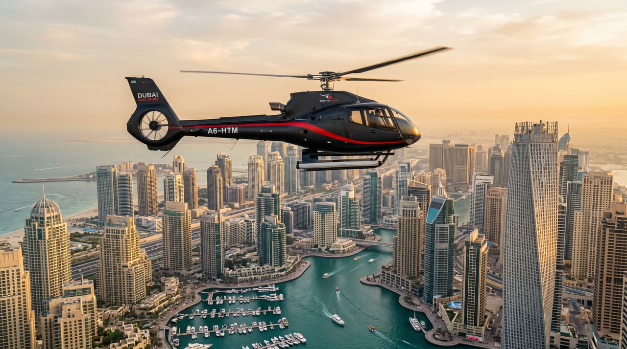 Dubai Marina skyline seen from a helicopter on the 15-minute Fun Ride tour